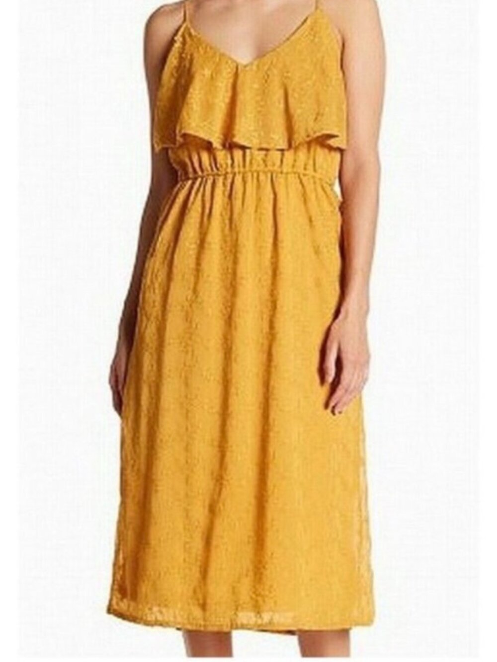 Spirit of Grace Size L Midi Dress Mustard Yellow Ruffles Embroidered Floral Boho